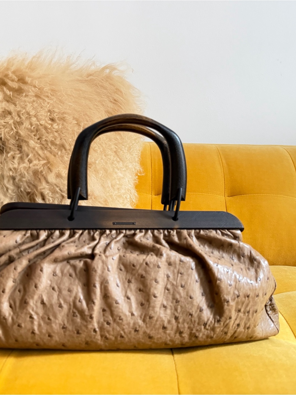 Gucci Tan Ostrich-Texture Top-Handle Women's Bag